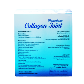 Collagen Joint supplement facts showing vitamins, minerals, and collagen peptide dosages.